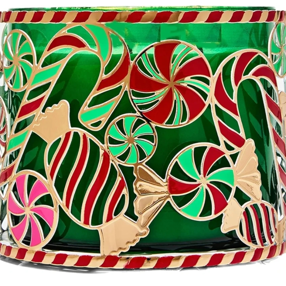 Festive Green and Red Candy Design 3 Wick Candle Holder